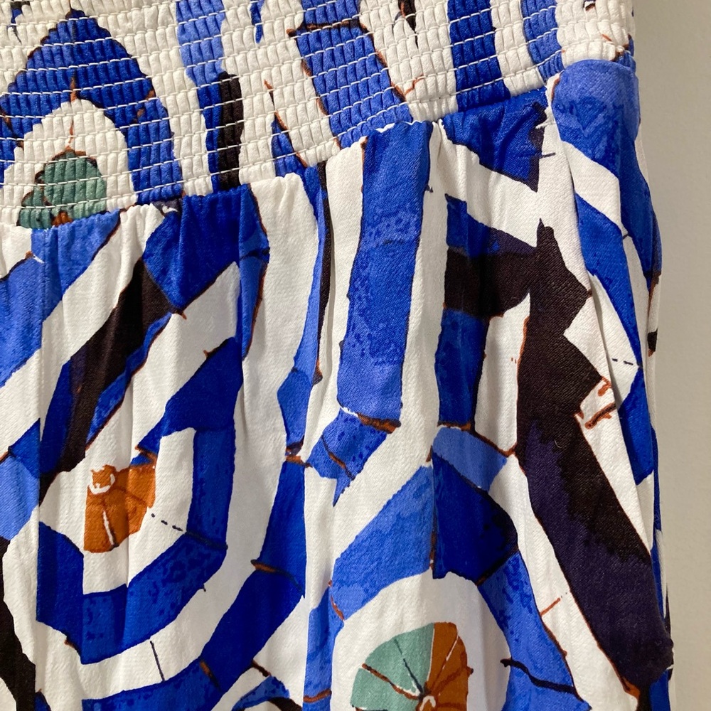 Anthropologie Maeve Saria Smocked Wide Leg Pants Blue Geometric Print Size S - Picture 3 of 5